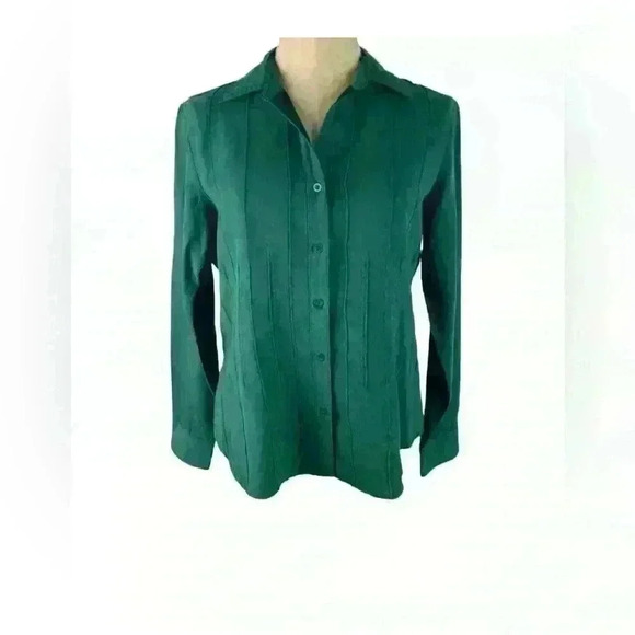 Size Large Lemon Grass Studio Women's Microfiber Blouse Button Up Emerald Green - Picture 1 of 5